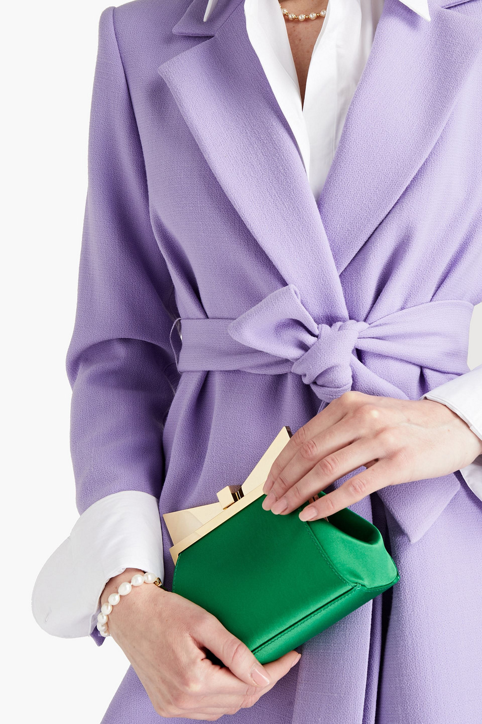 Sara Battaglia Lady Me Satin Box Clutch In Green