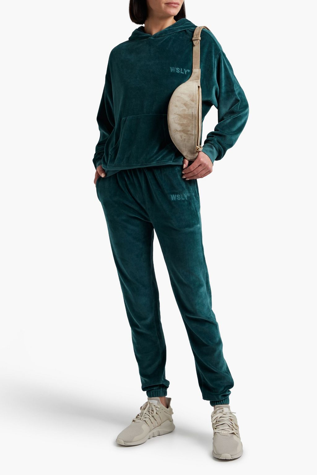 WSLY Eco Plush embroidered cotton-blend velour hoodie