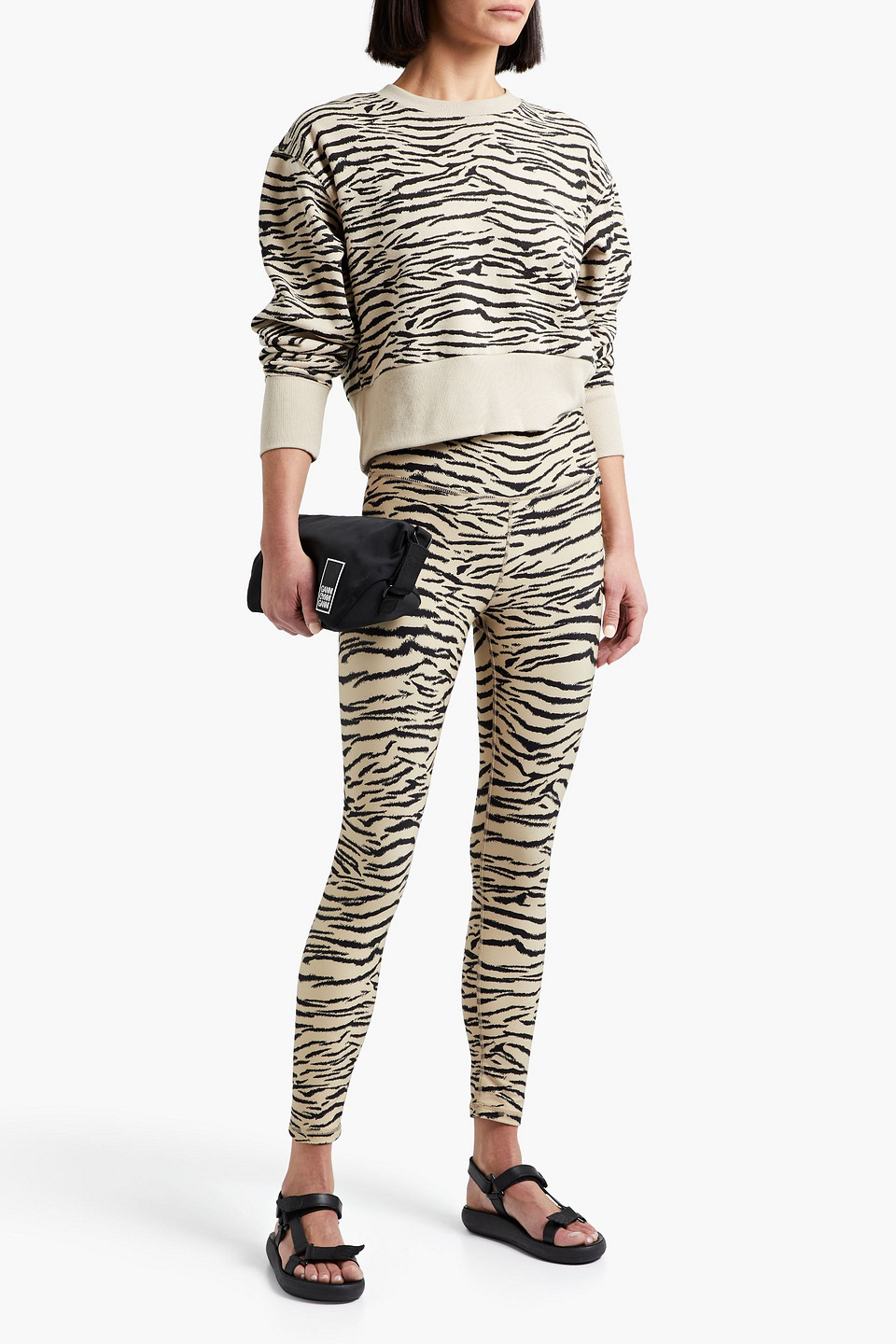 Dkny Cropped Zebra-print Cotton-blend Sweatshirt In Animal Print