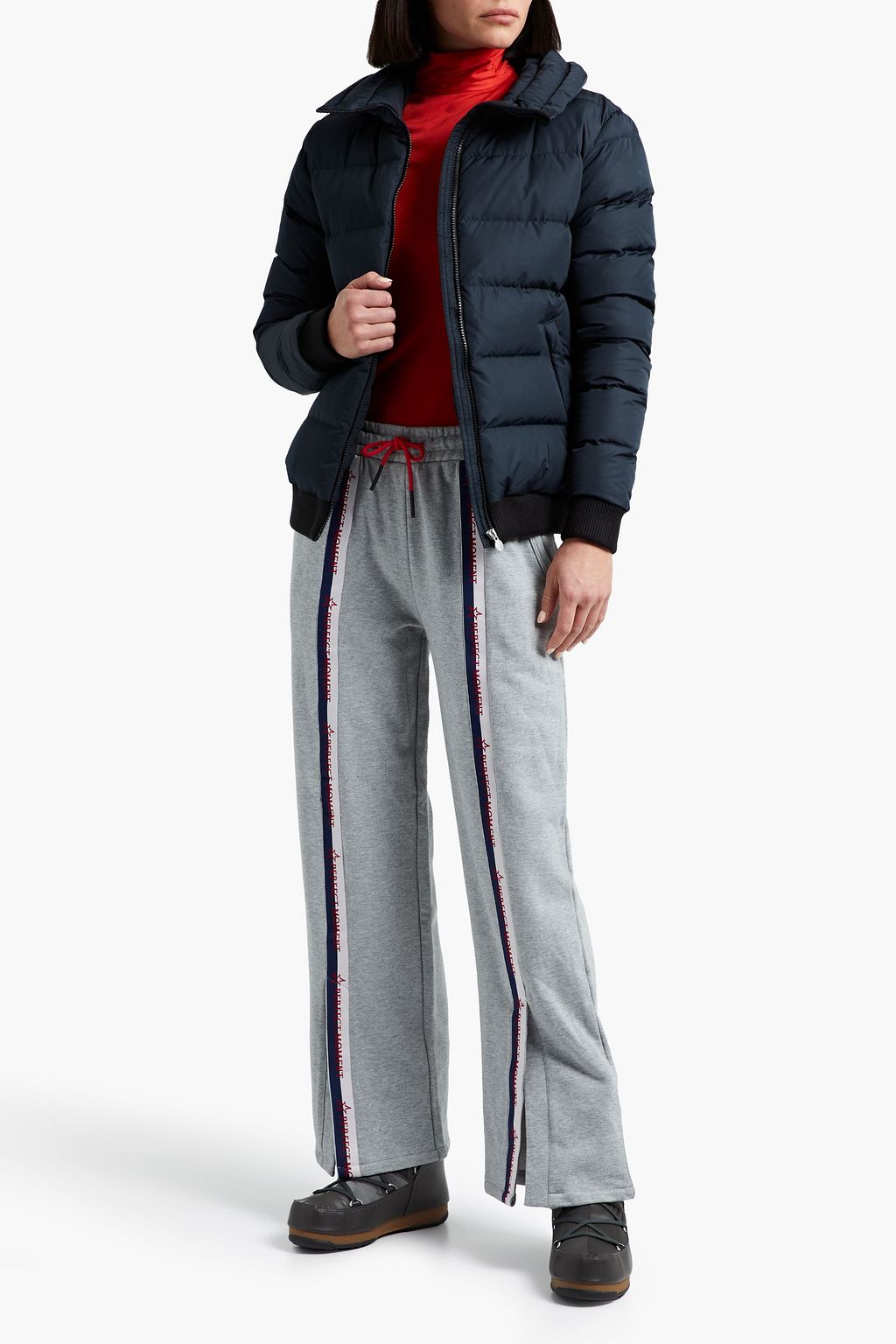 PERFECT MOMENT Jacquard-trimmed French cotton-blend terry track pants