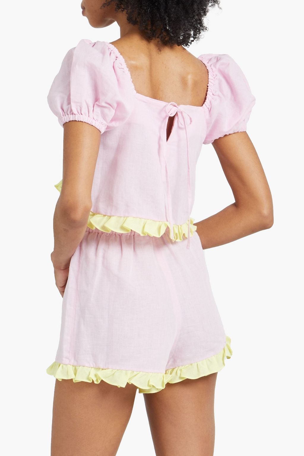 DORA LARSEN Emelie ruffled linen and organic cotton-blend pajama shorts