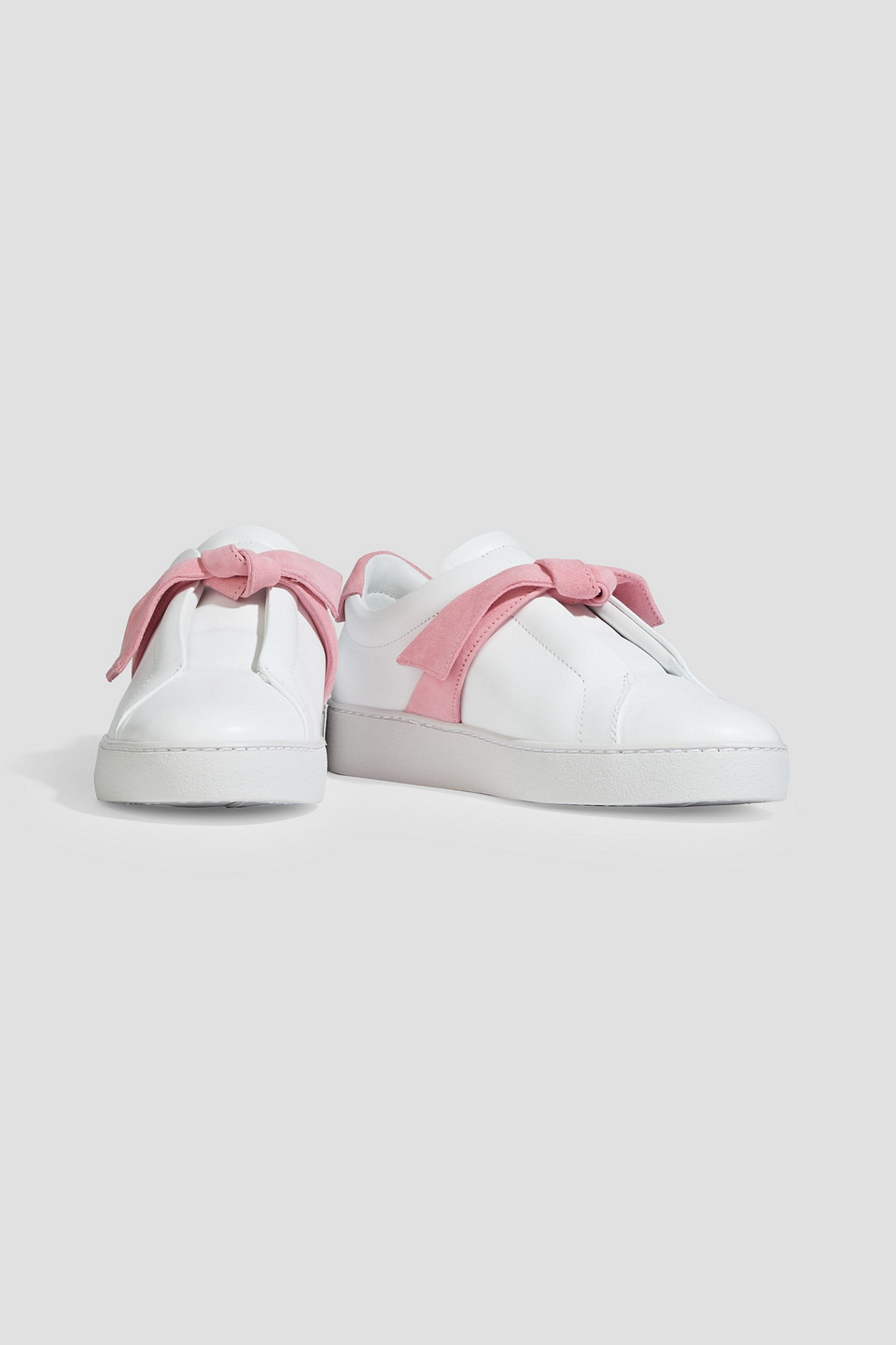Alexandre Birman Clarita Bow-embellished Suede-trimmed Leather Slip-on Sneakers In Bubblegum
