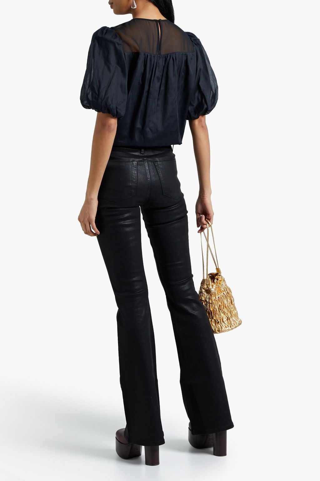 FRAME Silk organza-paneled gathered cotton top