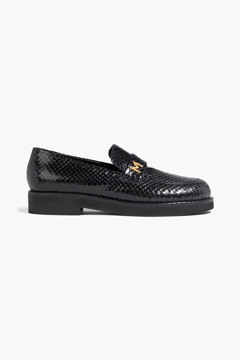 Magda Butrym Embellished Glossed-watersnake Loafers In Black