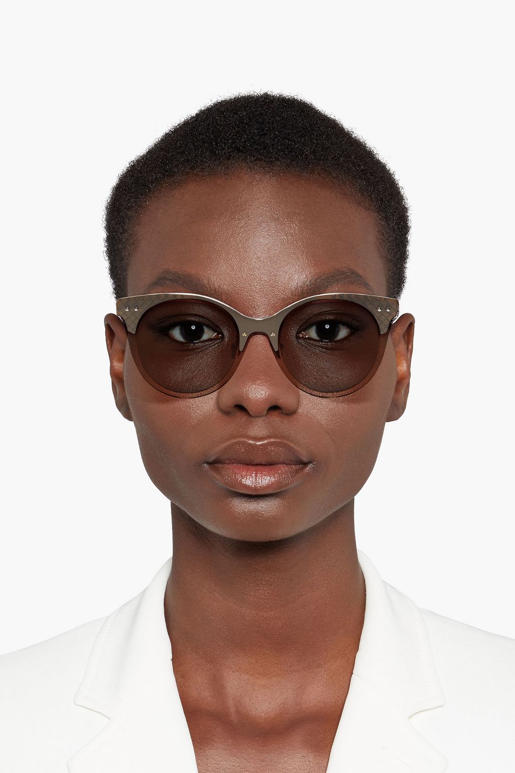 BOTTEGA VENETA Round-frame acetate and gunmetal-tone sunglasses