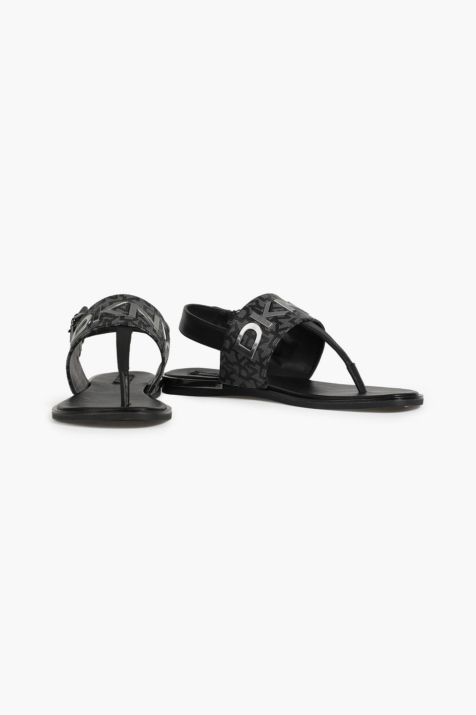 Dkny Logo-print Faux Textured Leather Sandals In Black