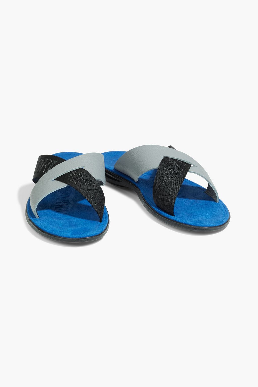 EMPORIO ARMANI Pebbled-leather and logo-jacquard sandals