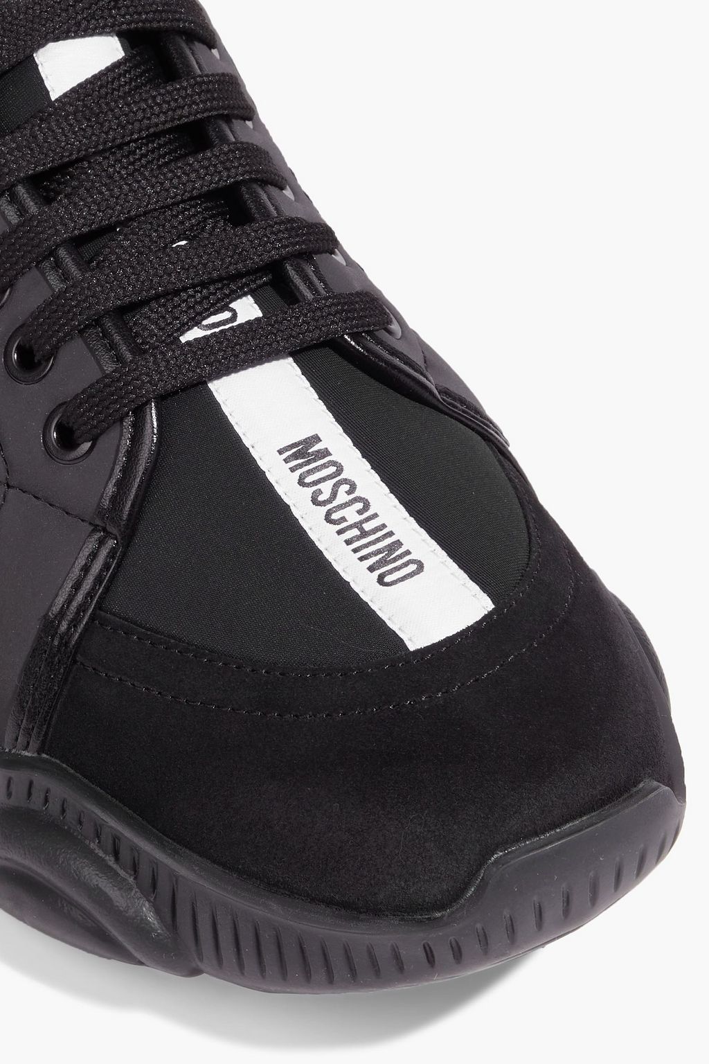 MOSCHINO Suede-trimmed neoprene, mesh and leather sneakers