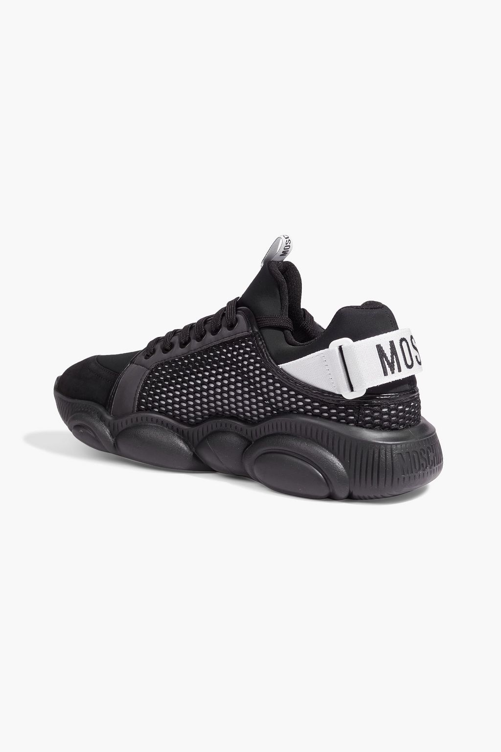 MOSCHINO Suede-trimmed neoprene, mesh and leather sneakers