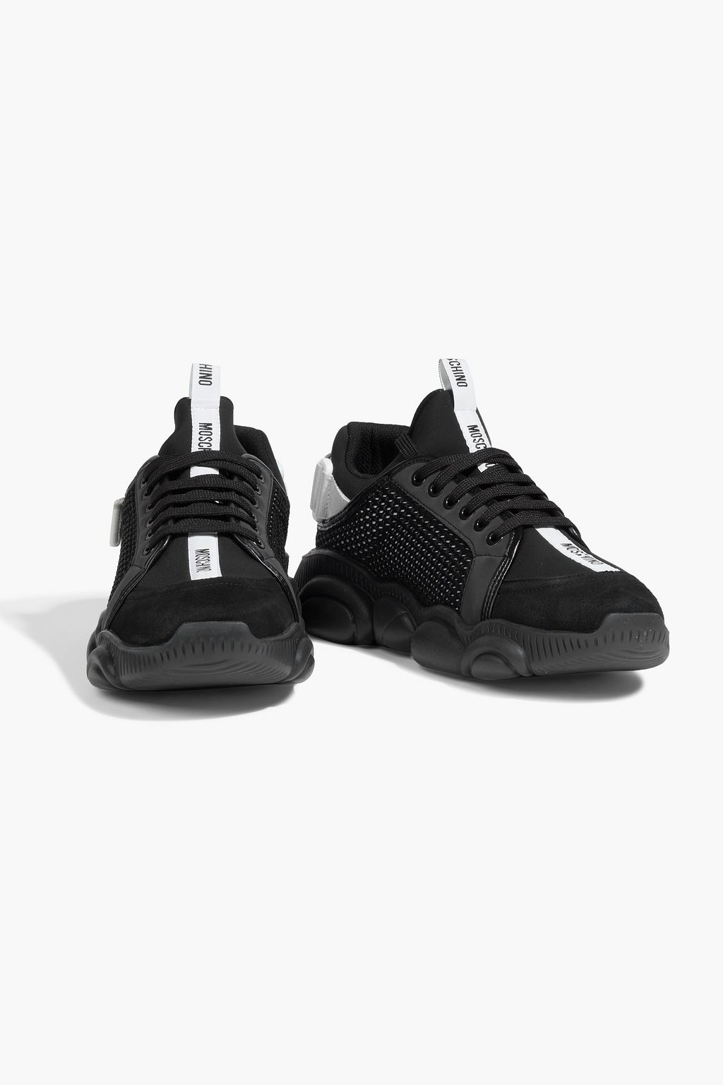 MOSCHINO Suede-trimmed neoprene, mesh and leather sneakers