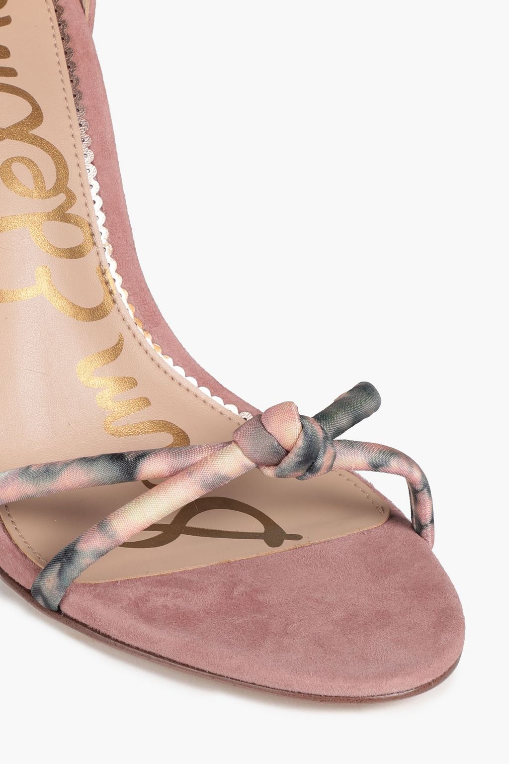SAM EDELMAN Aria suede-trimmed printed satin sandals