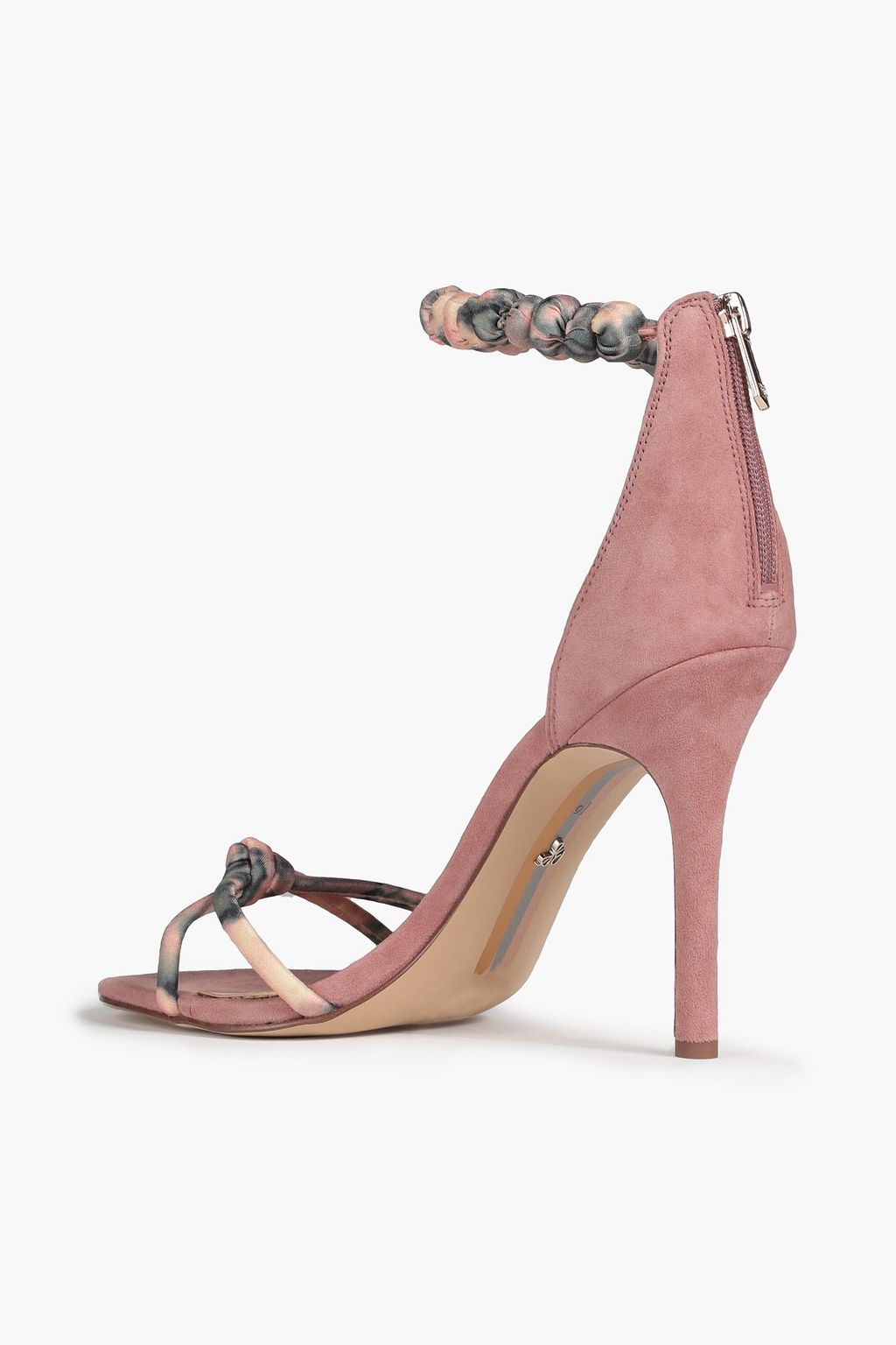 SAM EDELMAN Aria suede-trimmed printed satin sandals