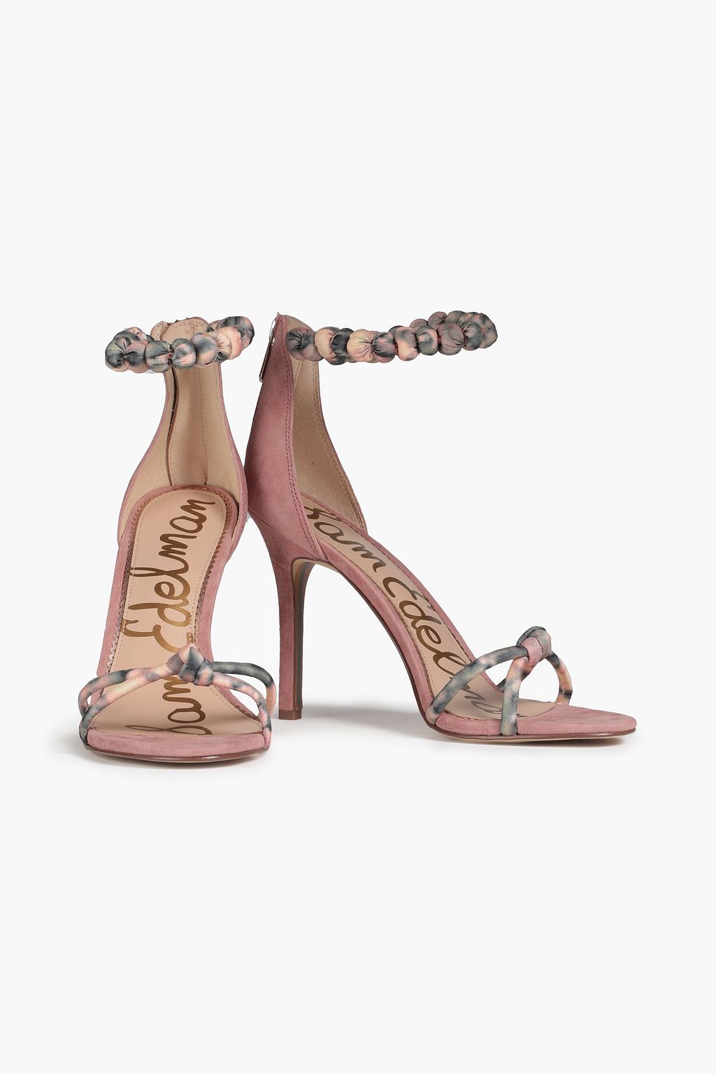 SAM EDELMAN Aria suede-trimmed printed satin sandals