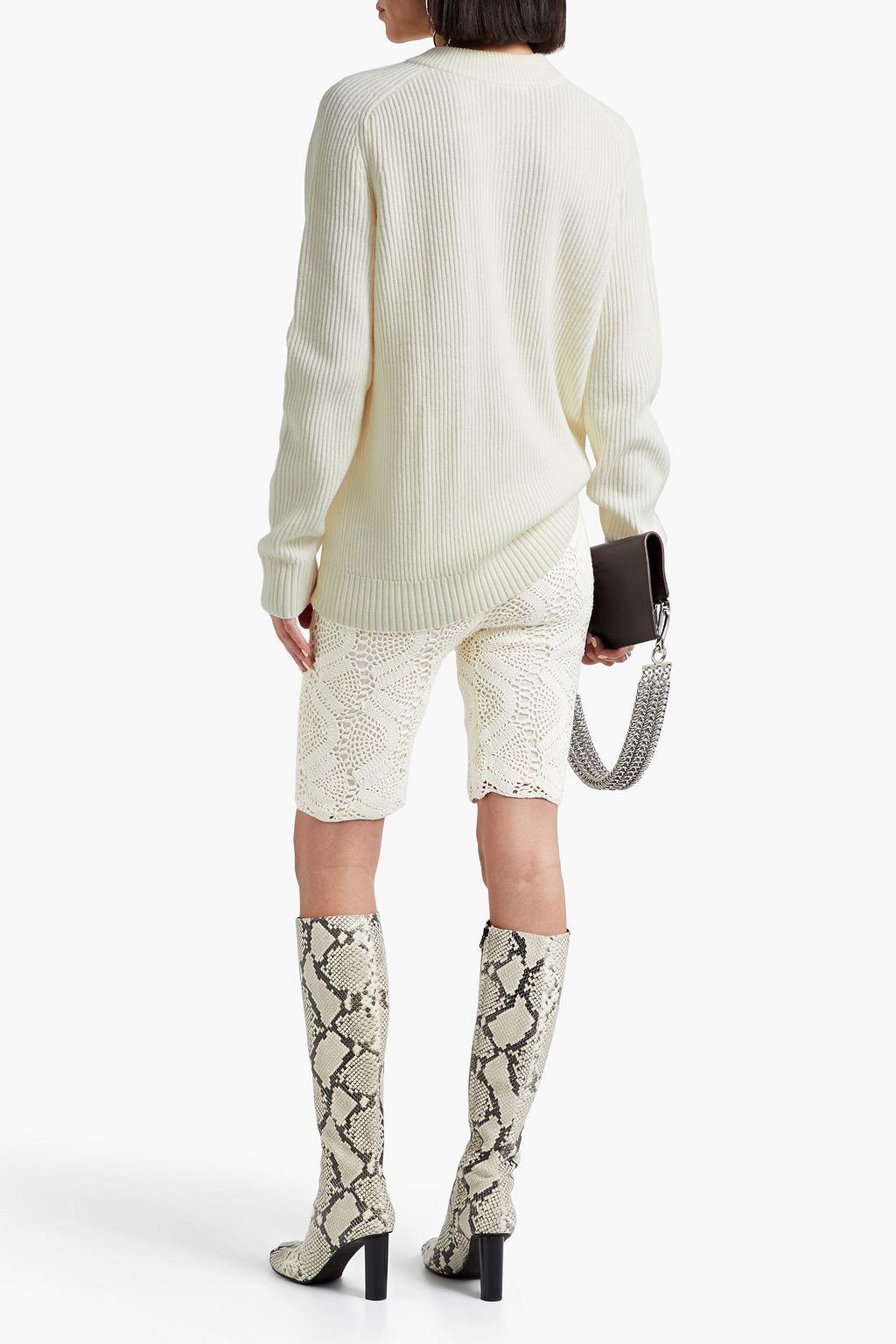HELMUT LANG Embroidered ribbed wool and cashmere-blend sweater
