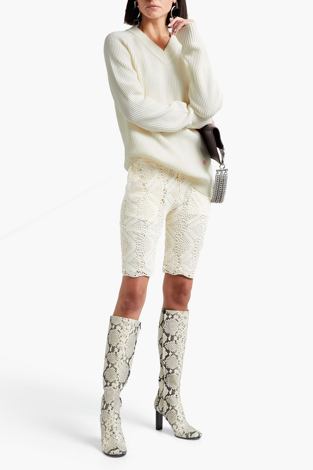 HELMUT LANG Embroidered ribbed wool and cashmere-blend sweater