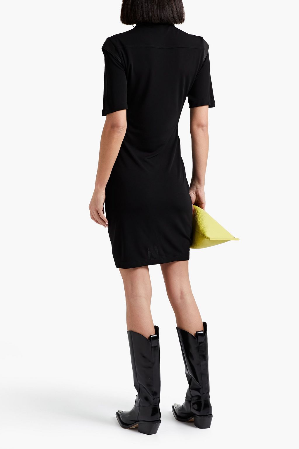 HELMUT LANG Pleated leather-trimmed cady mini dress