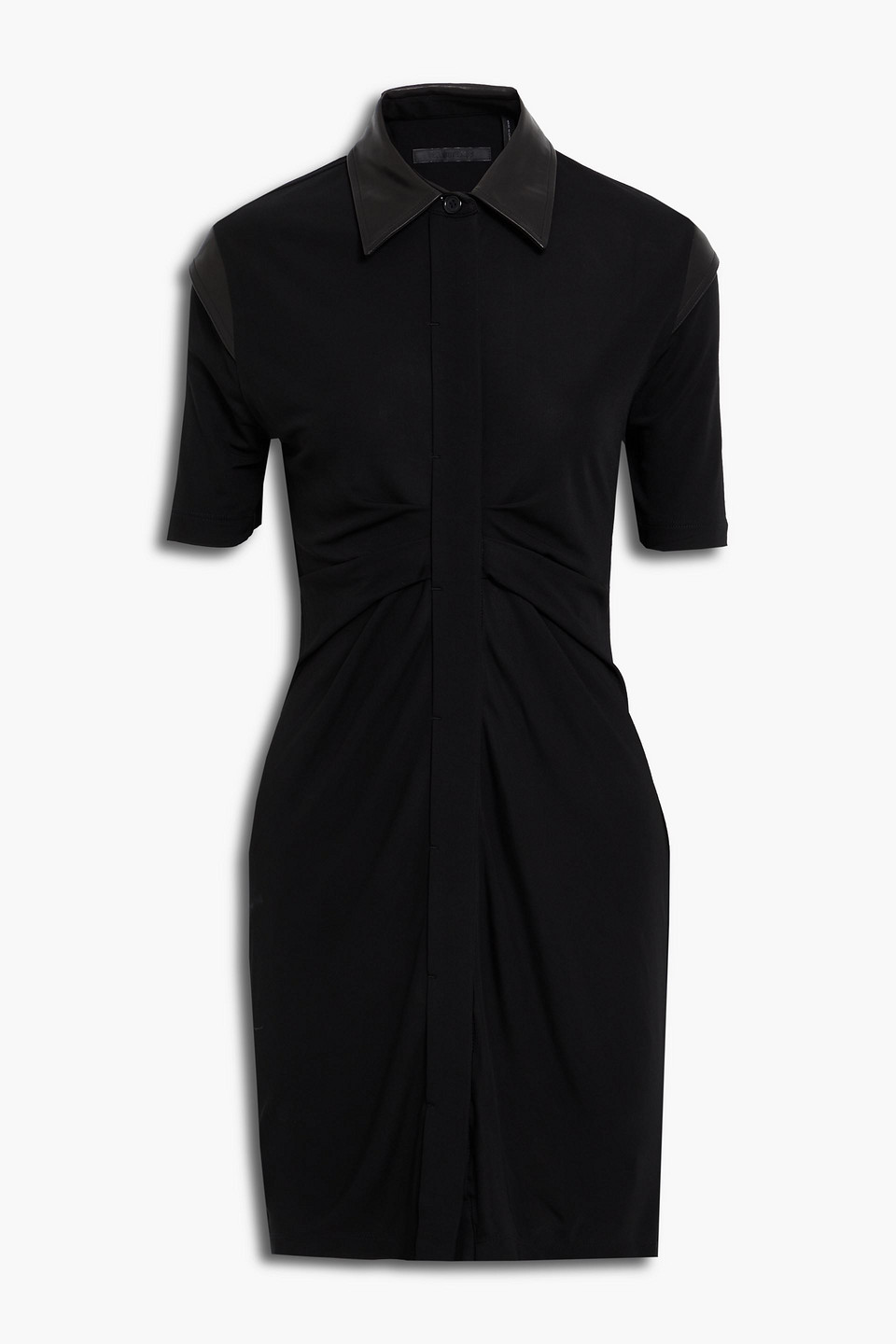 helmut lang - pleated leather-trimmed cady mini dress - black - s