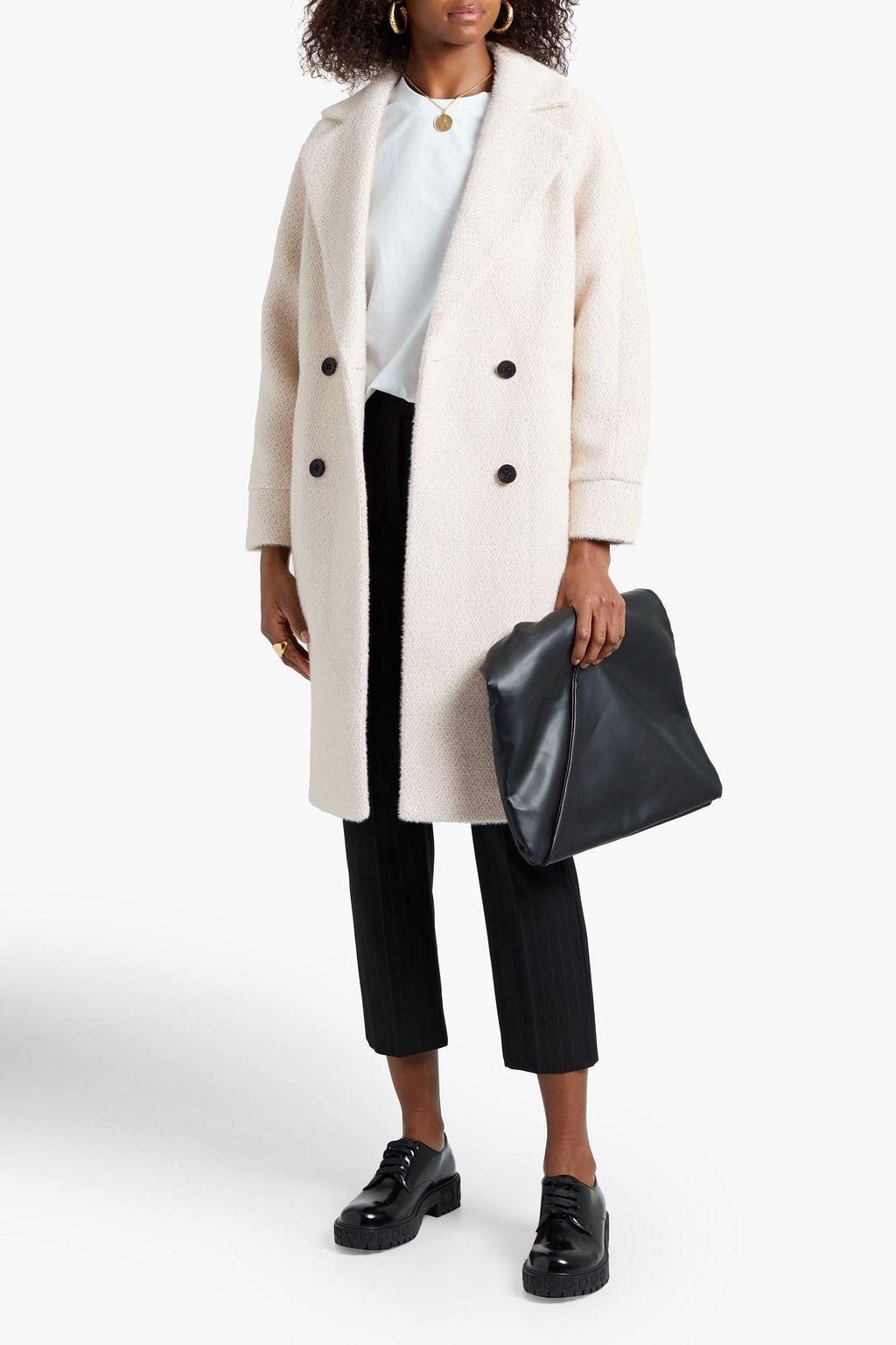 MAJE Gabyna double-breasted metallic brushed tweed coat