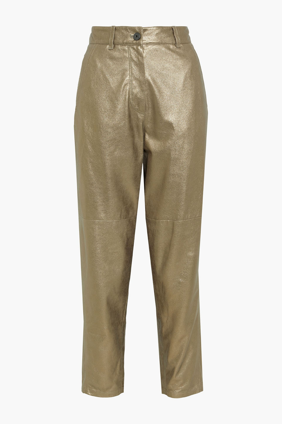 Metallic textured-leather tapered pants