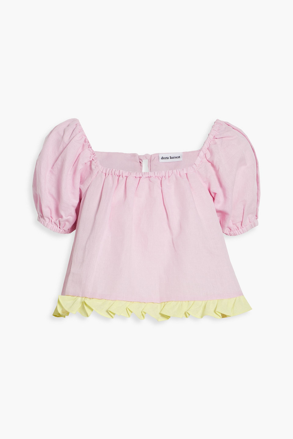 Dora Larsen Emelie Cropped Linen And Organic Cotton-blend Pyjama Top In Baby Pink