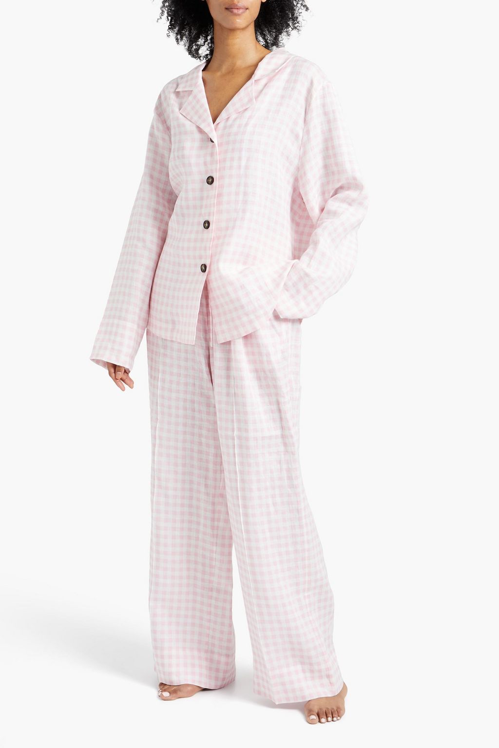 SLEEPER Gingham linen pajama set