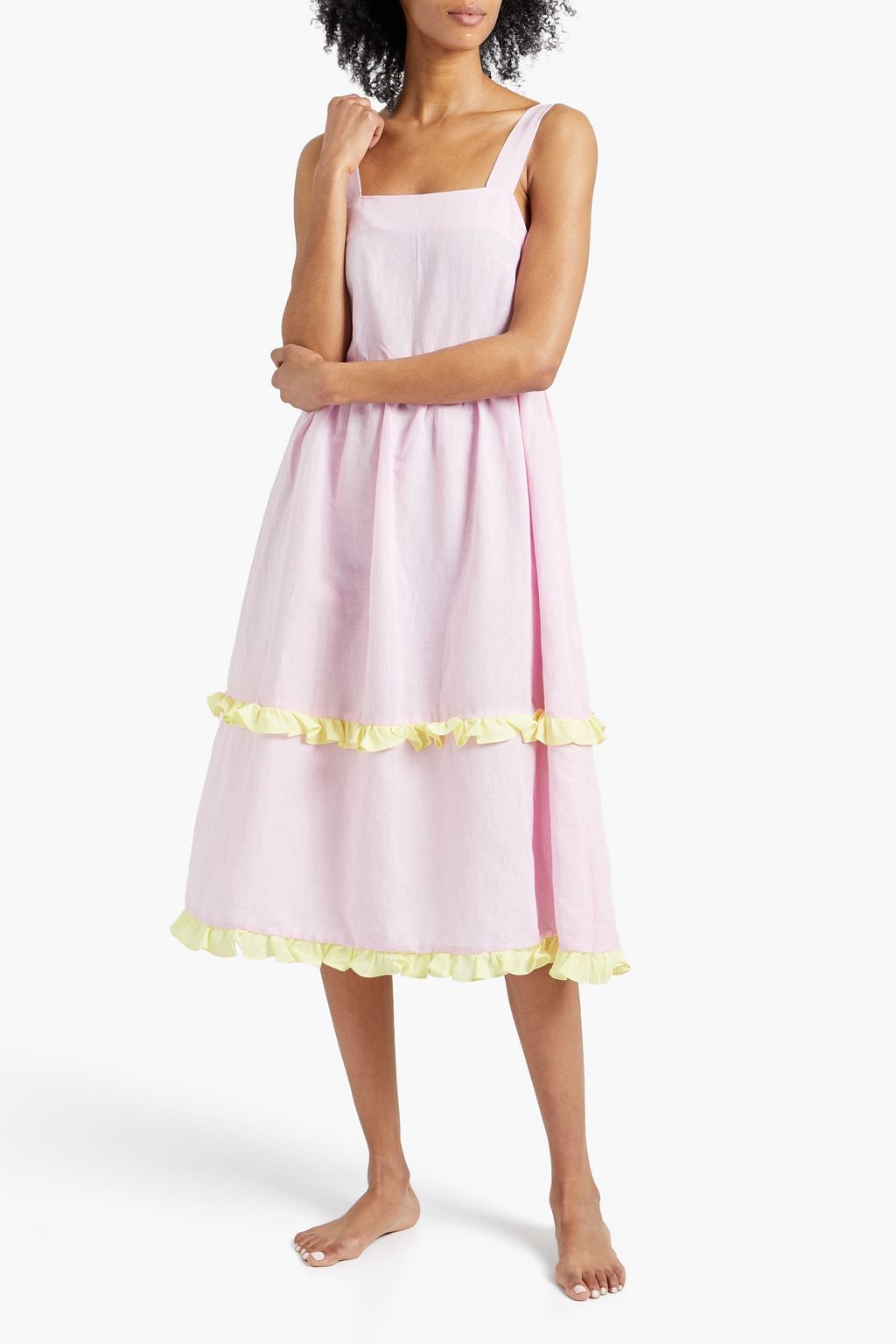 DORA LARSEN Emelie gathered linen and organic cotton-blend nightdress