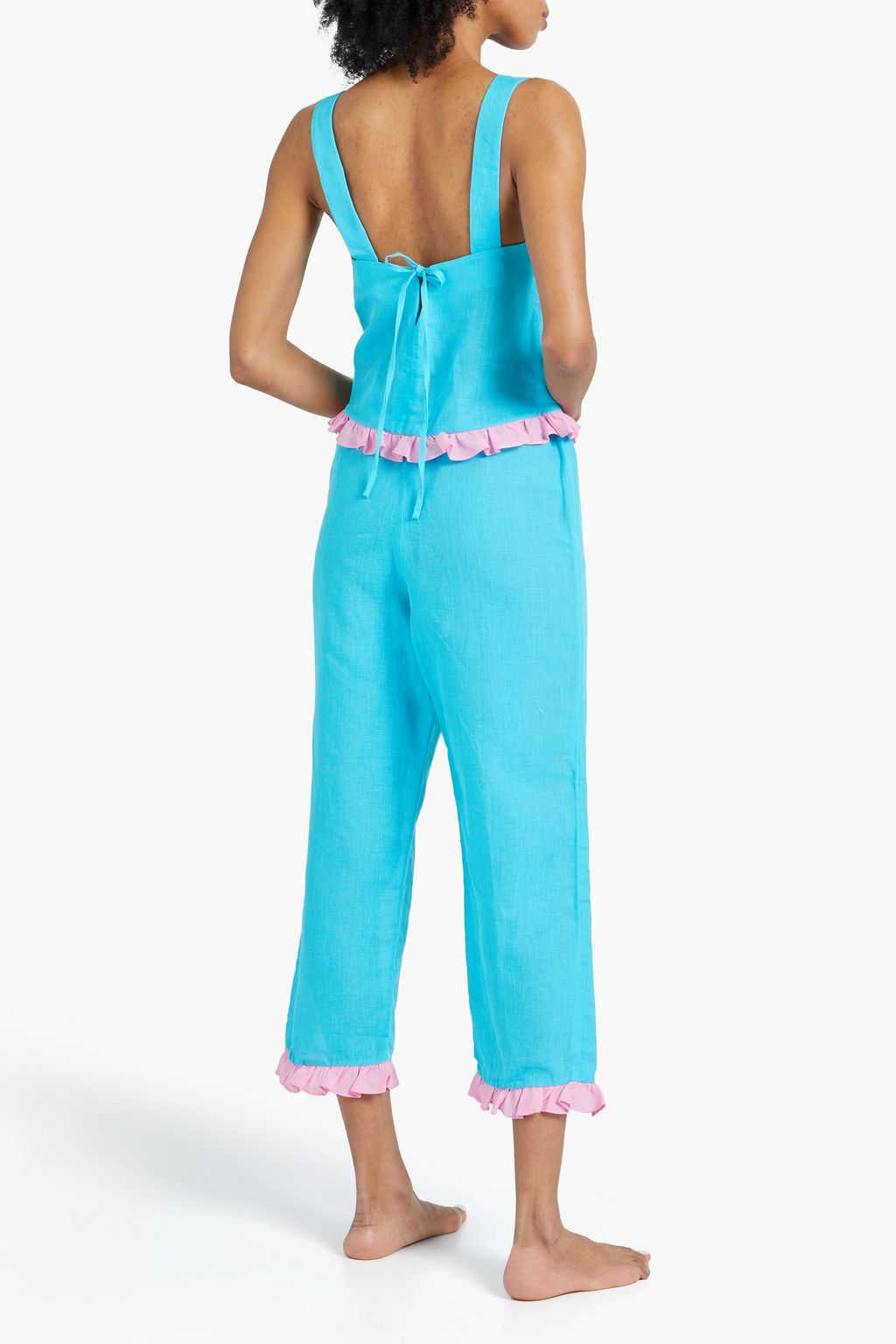 DORA LARSEN Sienna cropped linen and organic cotton-blend pajama pants