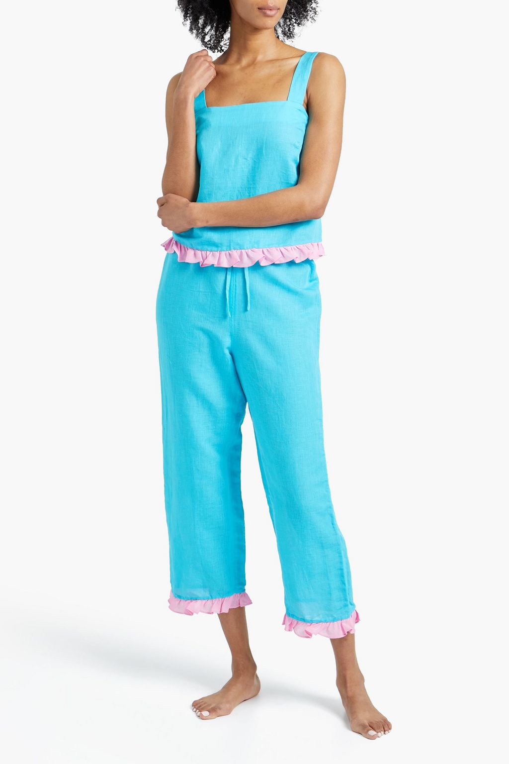DORA LARSEN Sienna cropped linen and organic cotton-blend pajama pants