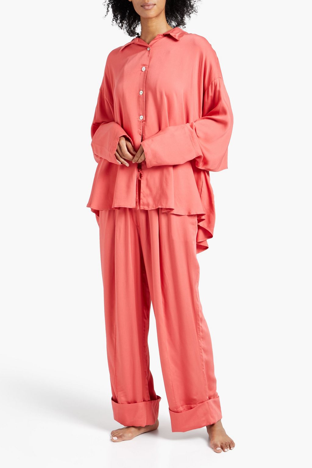 SLEEPER Oversized pleated twill pajama set