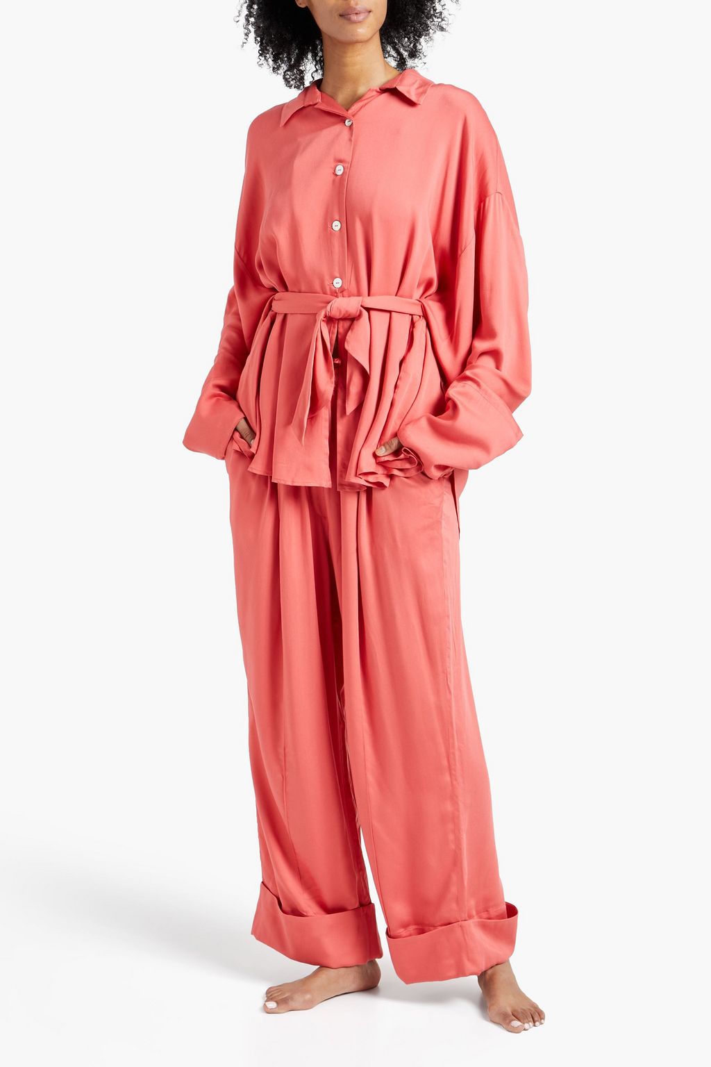 SLEEPER Oversized pleated twill pajama set