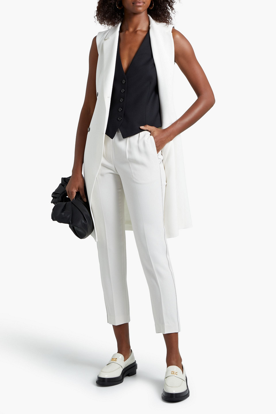 Brunello Cucinelli Bead-embellished Crepe Tapered Trousers In Off-white