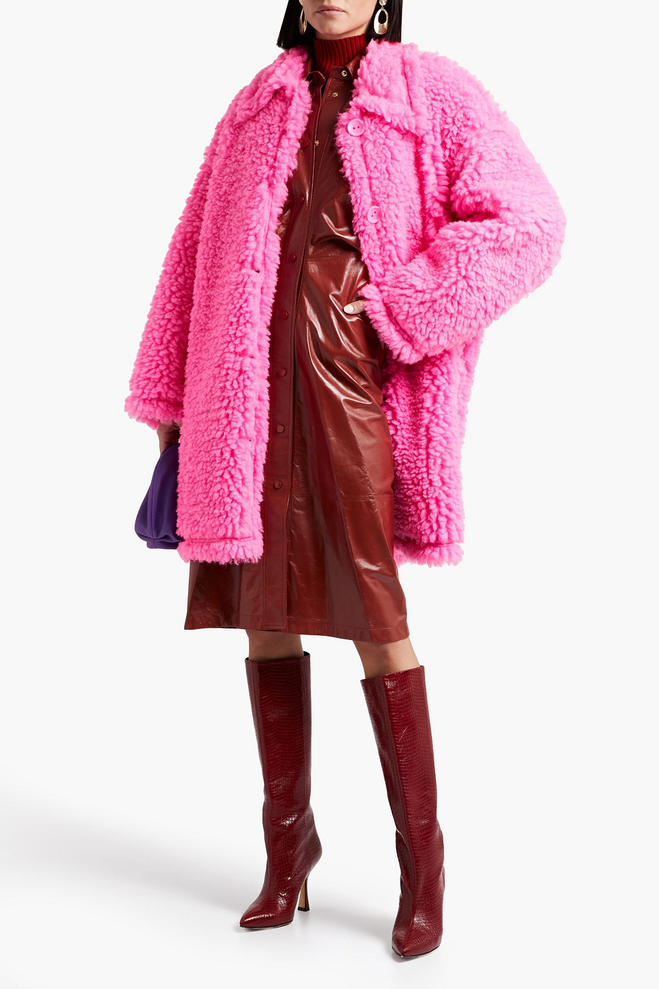 STAND STUDIO GWEN OVERSIZED NEON FAUX SHEARLING COAT