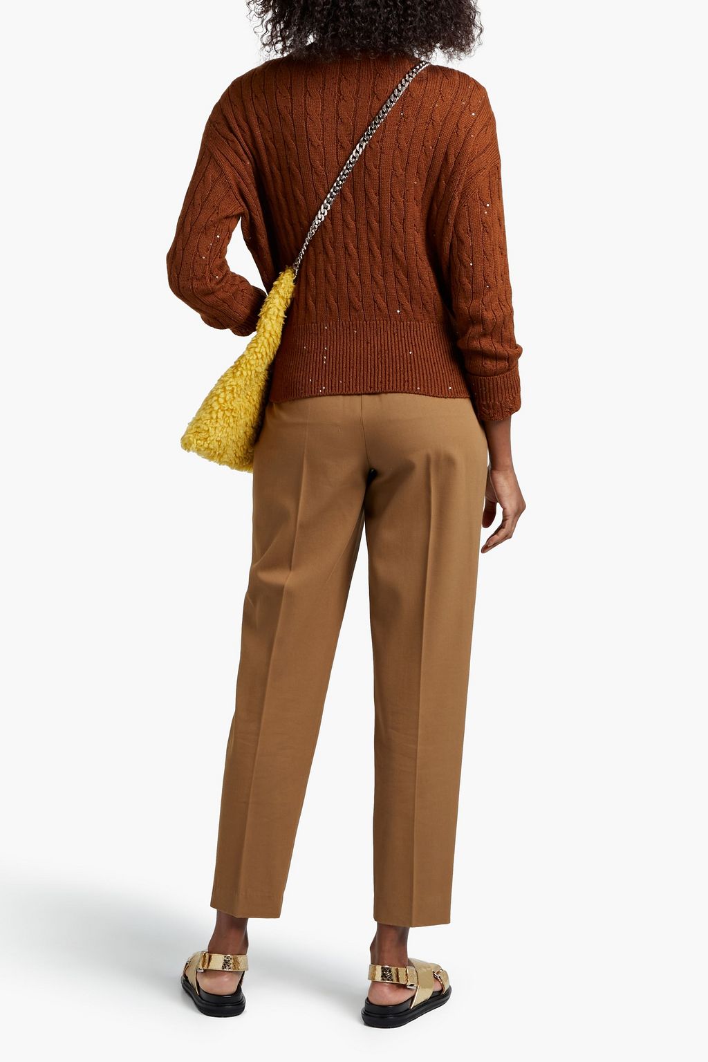 BRUNELLO CUCINELLI Sequin-embellished cable-knit cashmere and silk-blend cardigan