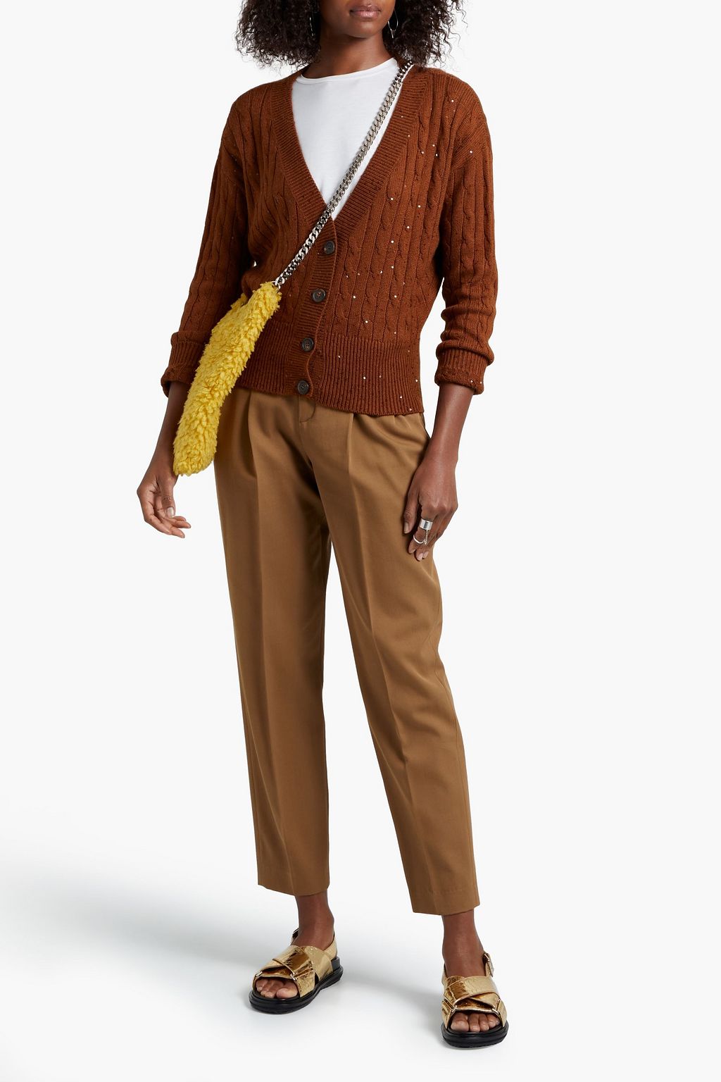 BRUNELLO CUCINELLI Sequin-embellished cable-knit cashmere and silk-blend cardigan