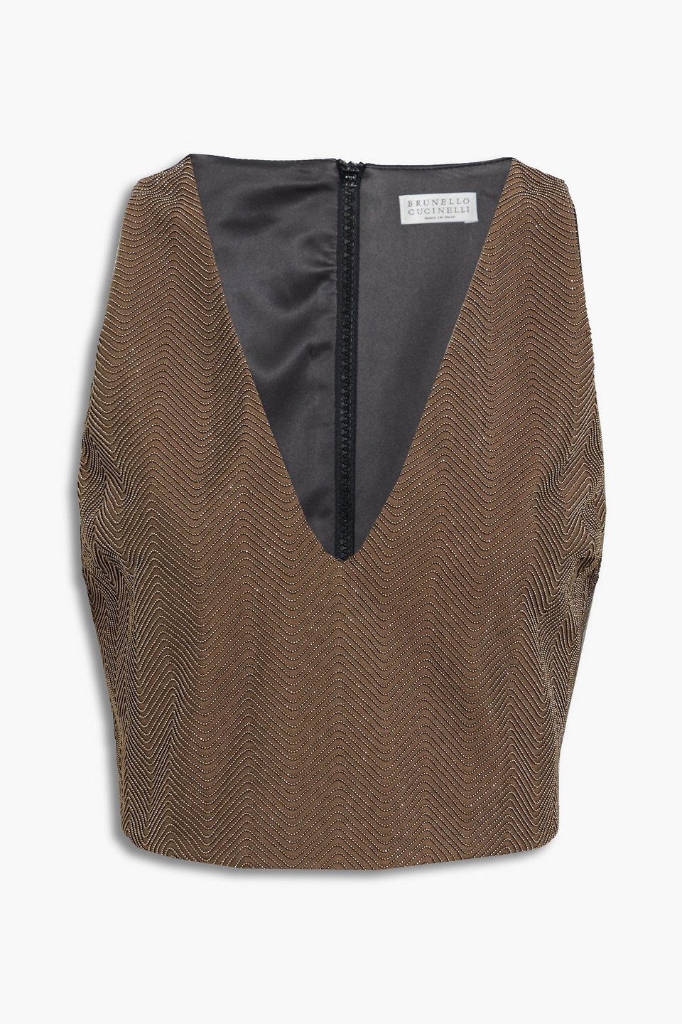 brunello cucinelli - cropped bead-embellished satin vest - brown - m