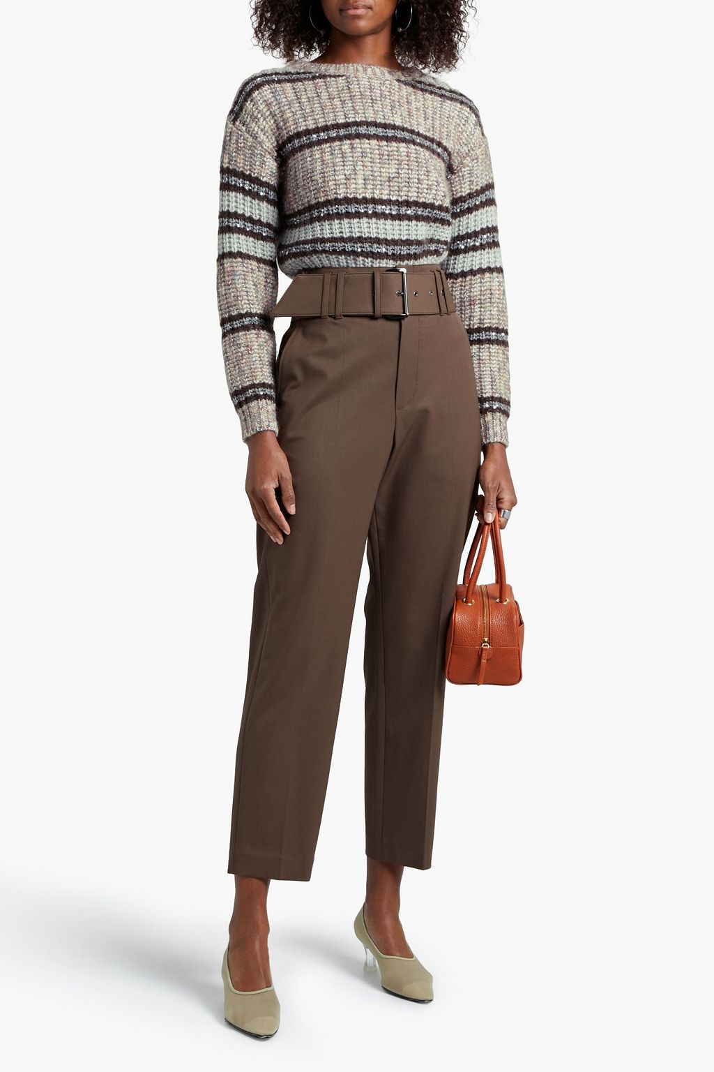 BRUNELLO CUCINELLI Sequin-embellished striped crochet-knit sweater