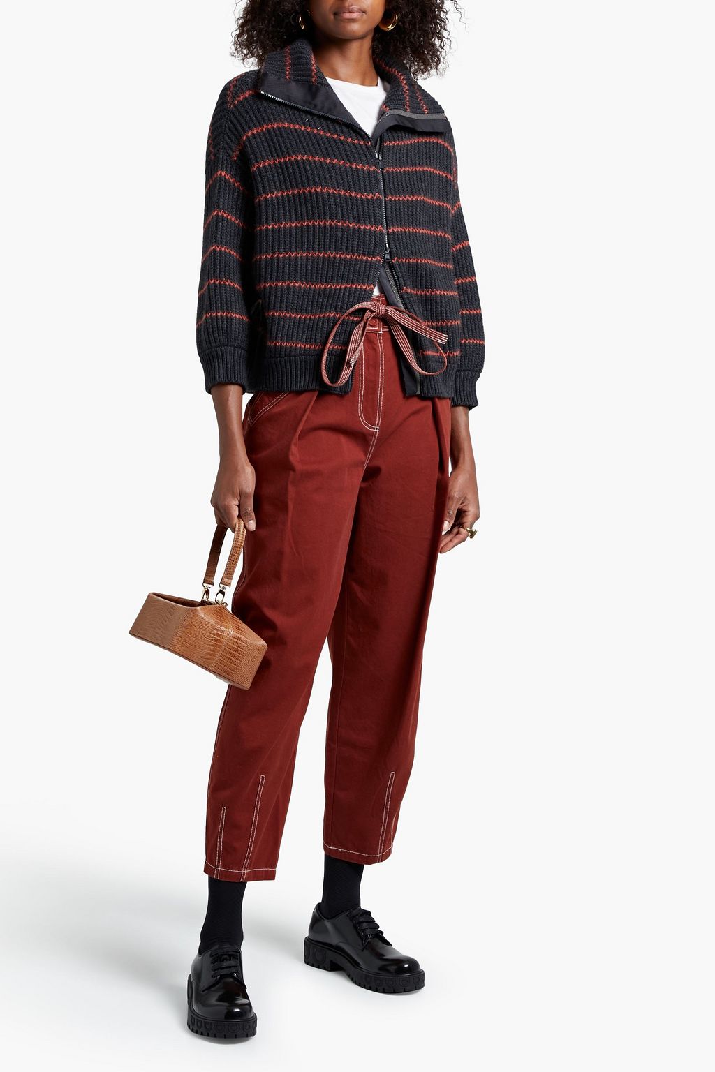 BRUNELLO CUCINELLI Striped ribbed cashmere cardigan