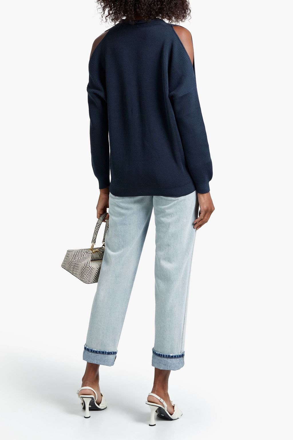 BRUNELLO CUCINELLI Bead-embellished cutout ribbed cotton sweater