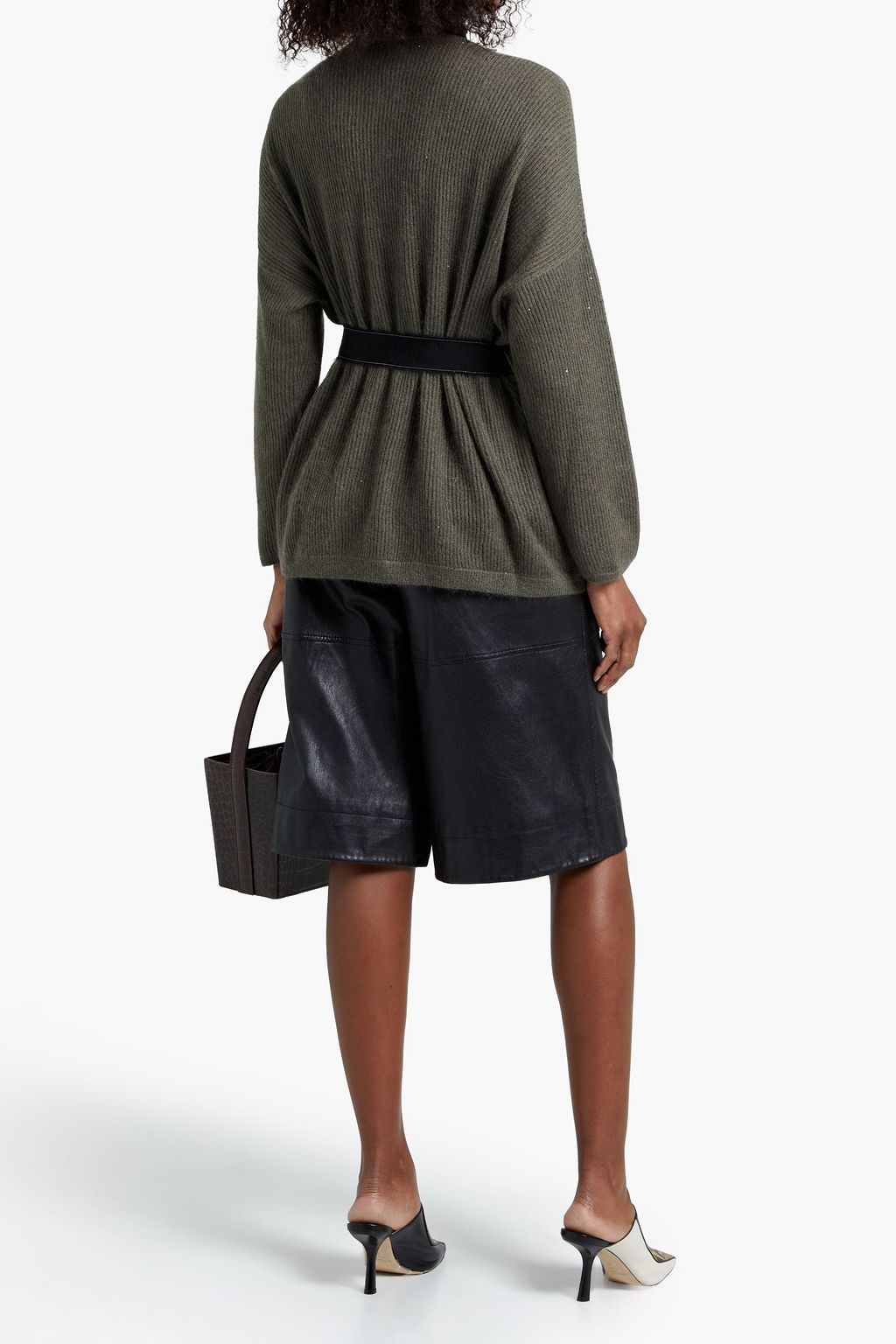 BRUNELLO CUCINELLI Belted bead-embellished ribbed-knit cardigan