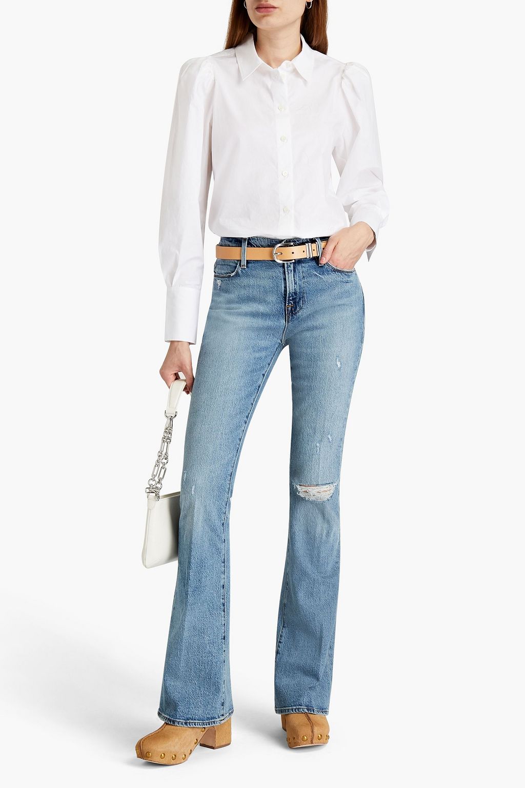 FRAME Le High Flare distressed high-rise flared jeans