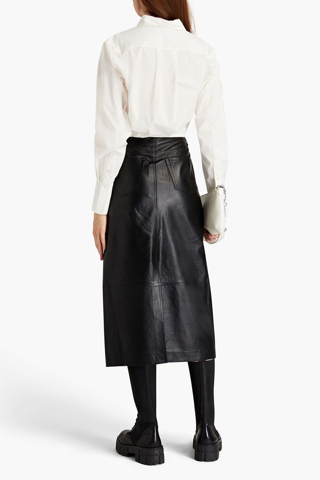 FRAME Cropped cutout cotton-poplin shirt