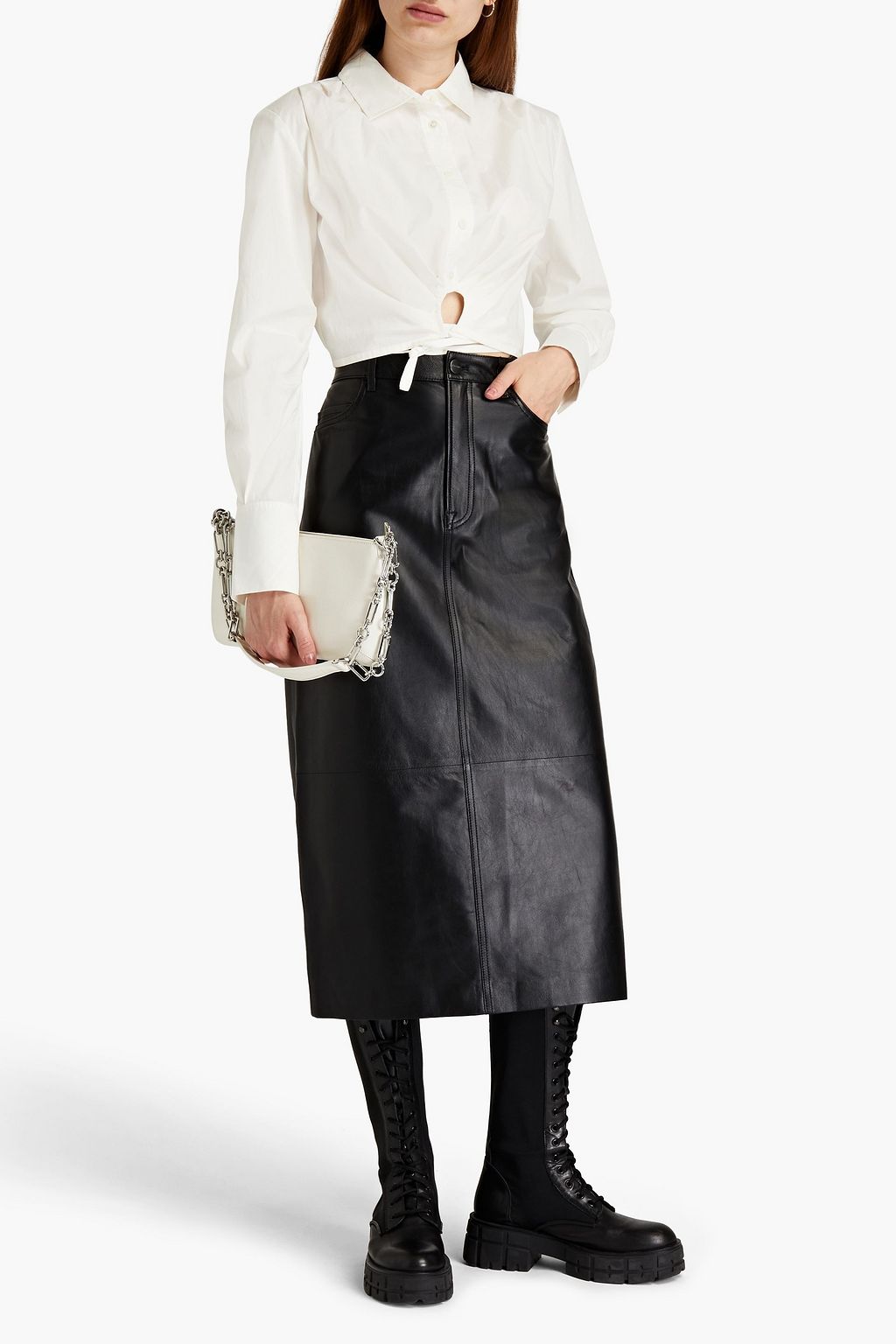 FRAME Cropped cutout cotton-poplin shirt