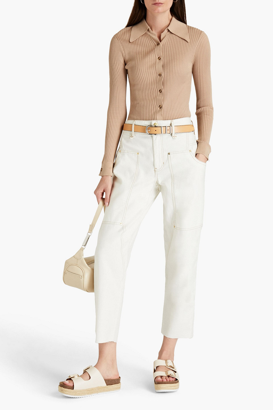 Frame Cotton-twill Tapered Pants In Ecru