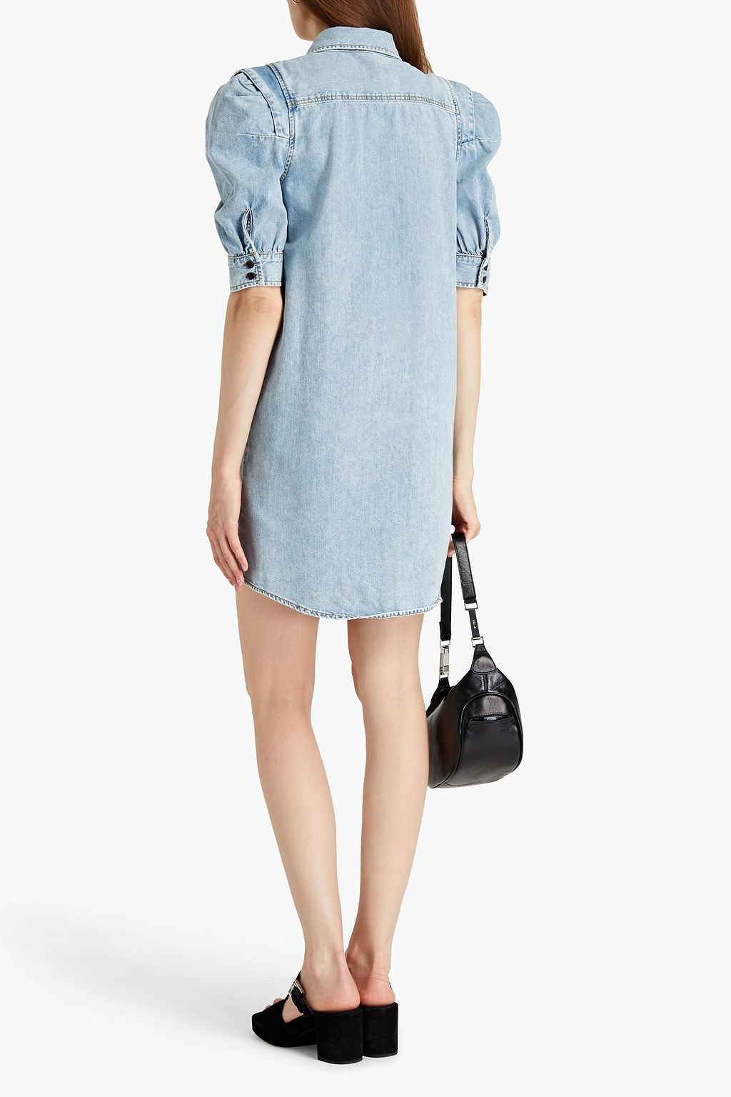 FRAME Gathered denim mini shirt dress