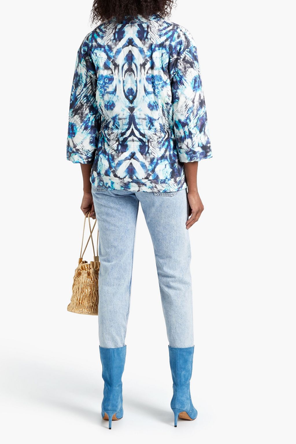 IRO Fayra quilted printed crepe wrap jacket