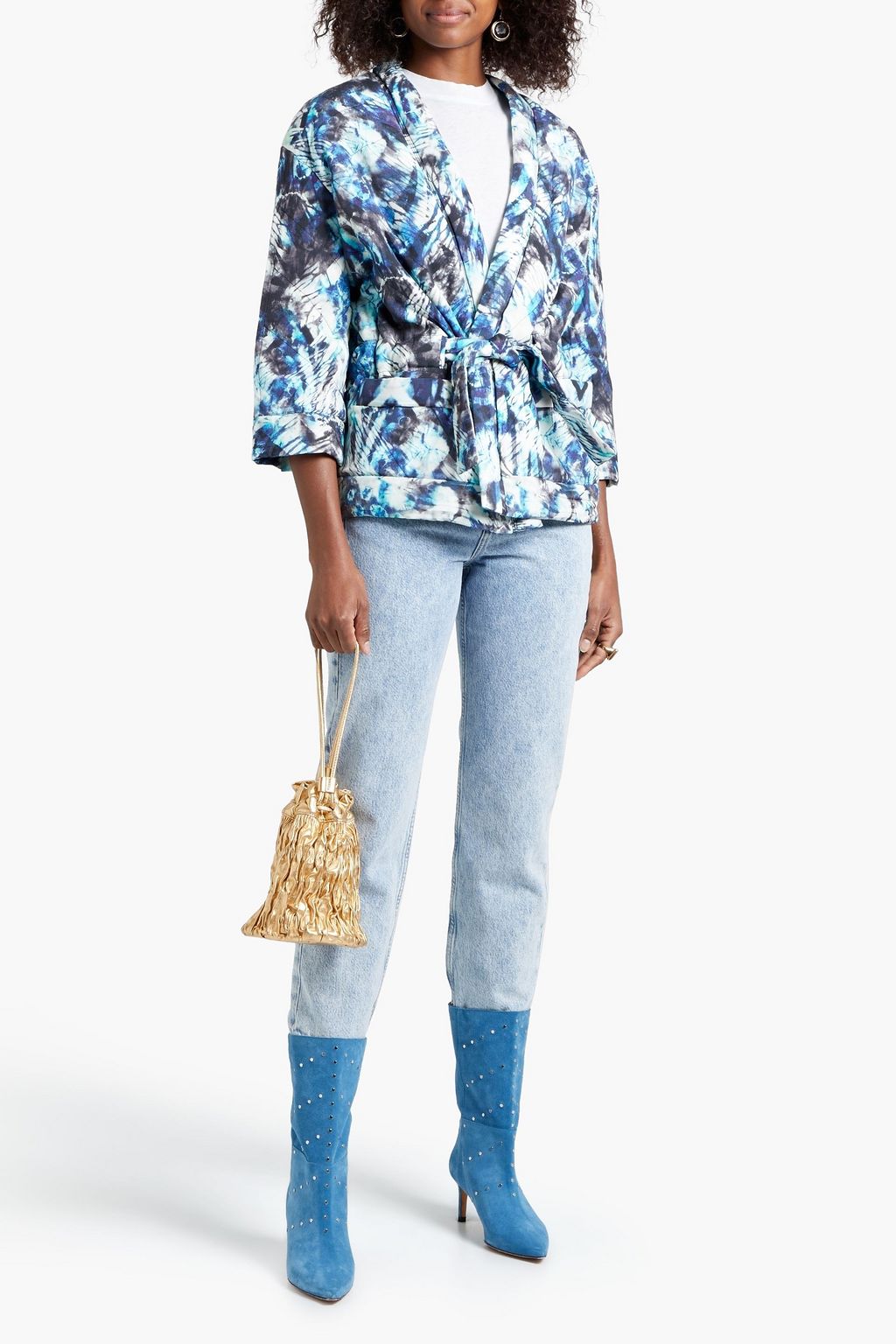 IRO Fayra quilted printed crepe wrap jacket