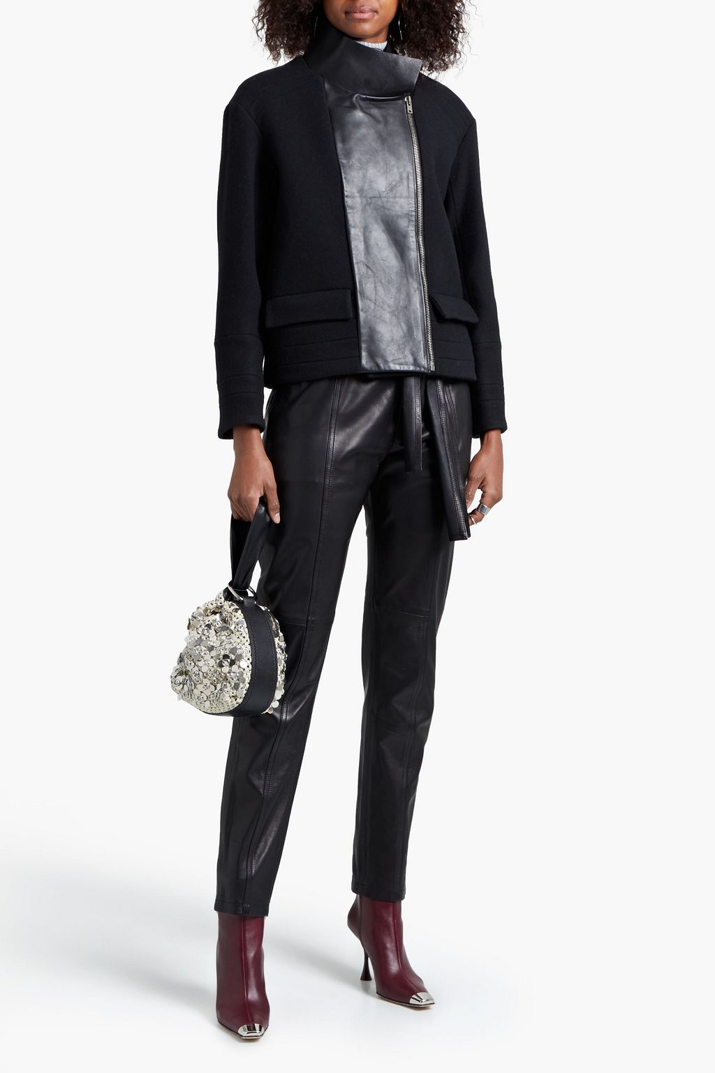 IRO Carson leather-paneled wool-blend twill jacket