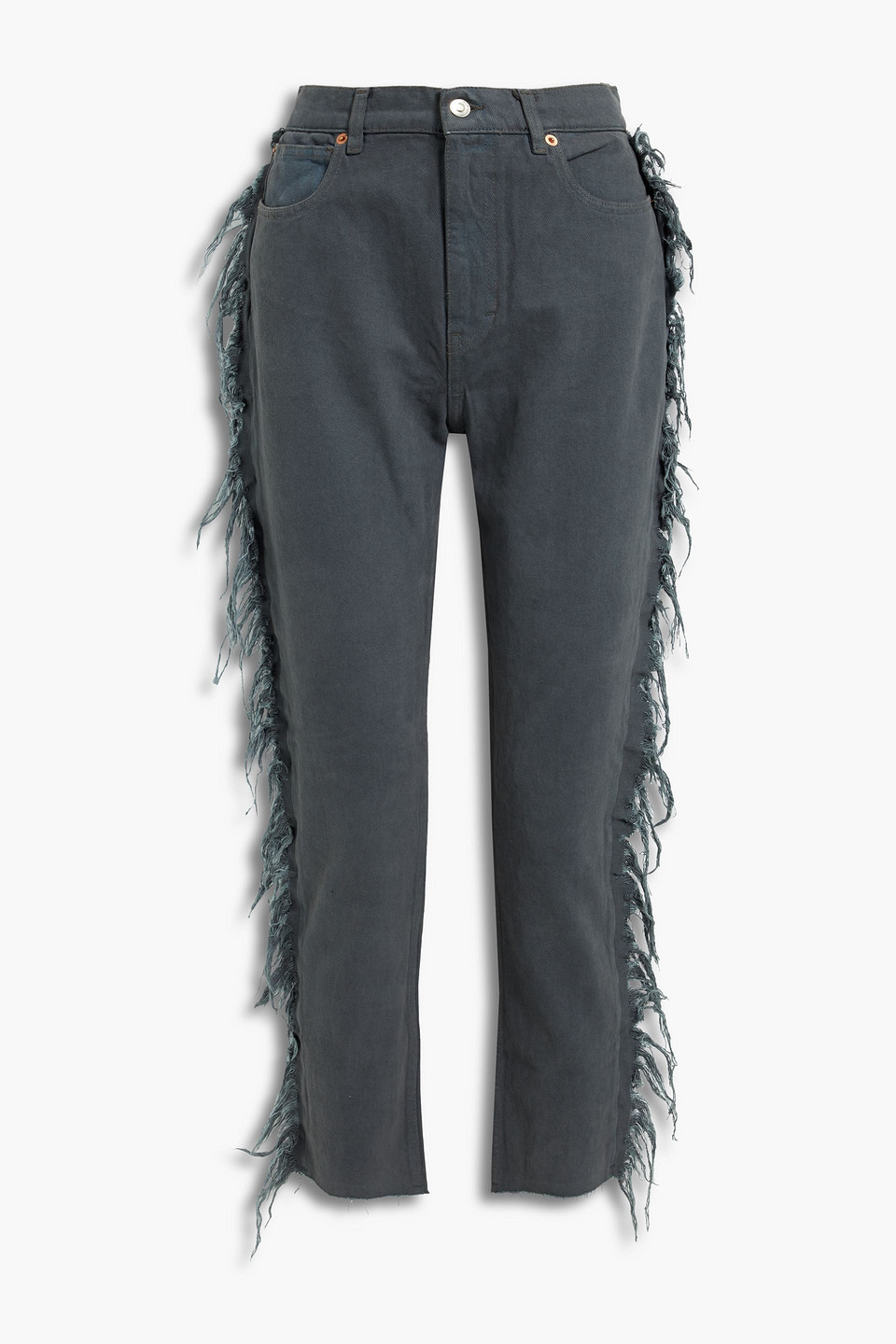 Frayed high-rise slim-leg jeans