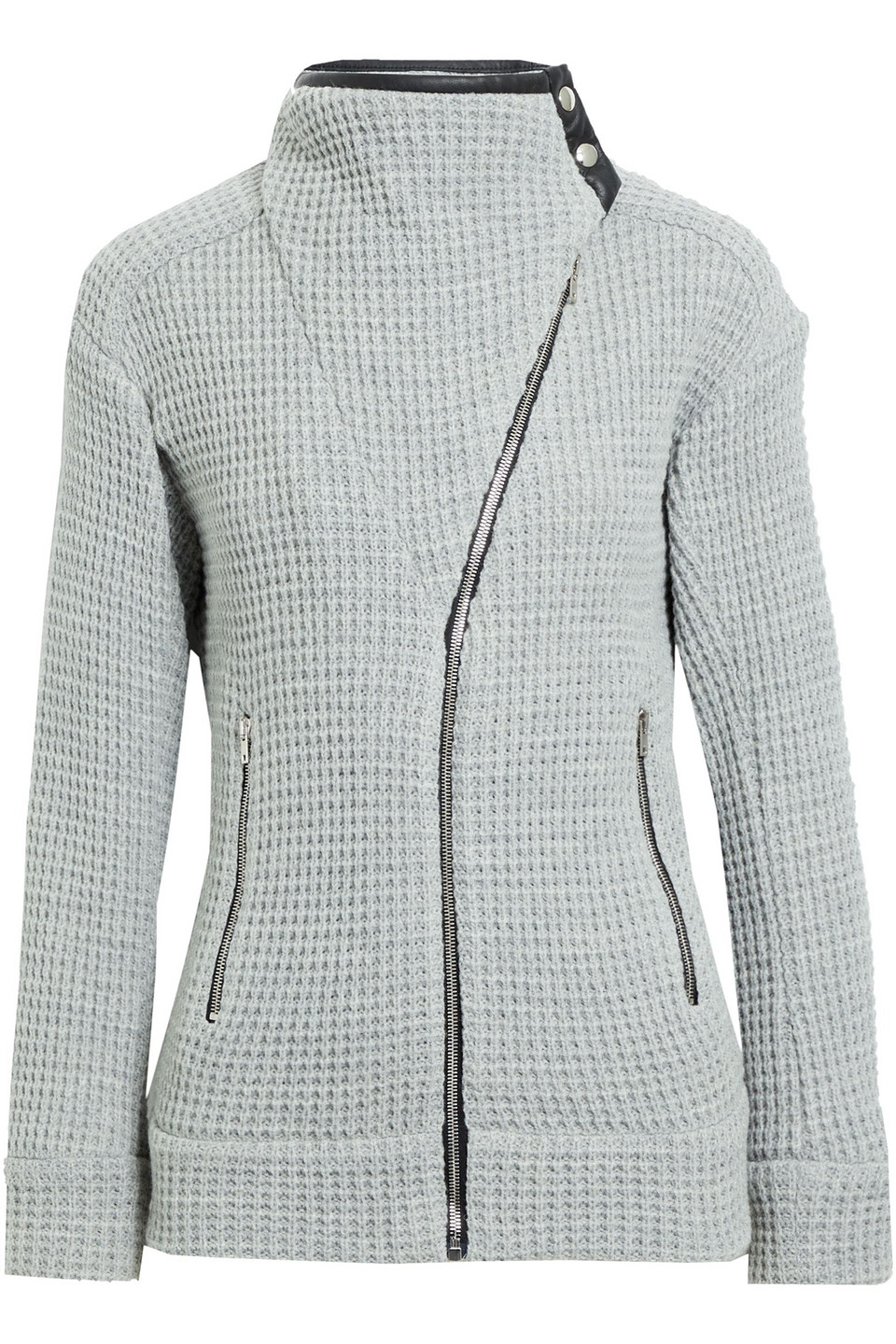 Chelane leather-trimmed waffle-knit jacket