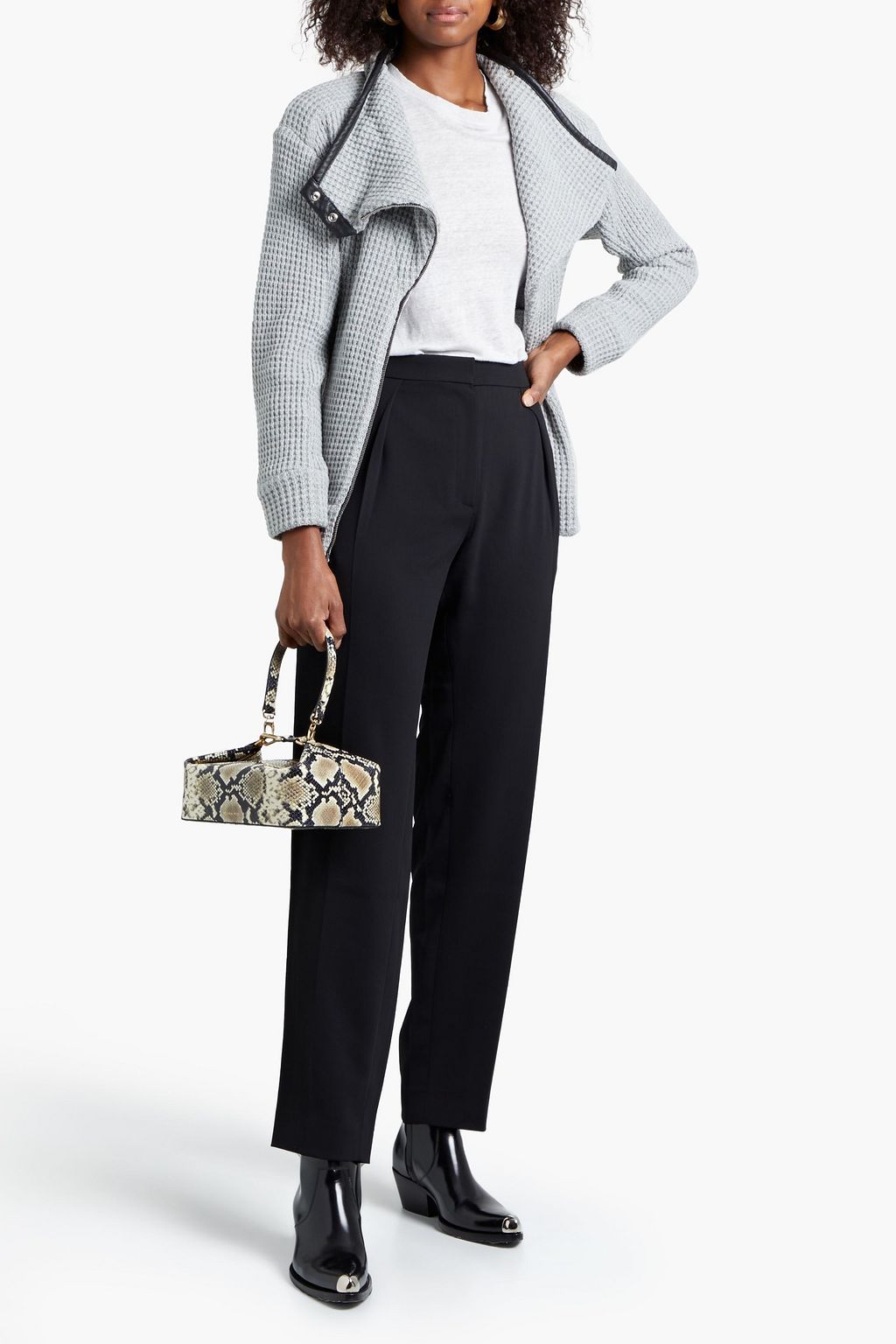 IRO Chelane leather-trimmed waffle-knit jacket
